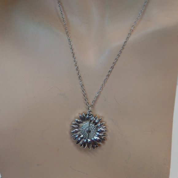 Jewelry - "You Are My Sunshine" Sunflower Necklace Double Sided Quote Silvertone